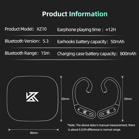 محول لاسلكي KZ XZ10 True لسماعات الرأس داخل الأذن، وملاءمة آمنة لخطاف الأذن، وبلوتوث 5.3 يدعم برنامج الترميز التكيفي aptX، وعمر بطارية طويل 72 ساعة مع علبة شحن، والتحكم بنقرة واحدة in Kuwait