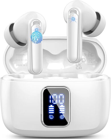lukg Wireless Earbuds Bluetooth 5.3 Ear Buds, Wireless Headphones in Ear with 4 ENC Noise Cancelling Mic, 48H Playtime LED Display, IP7 Waterproof Earphones with USB-C for Android iOS Workout, White in Saudi Arabia