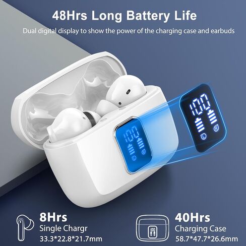 lukg Wireless Earbuds Bluetooth 5.3 Ear Buds, Wireless Headphones in Ear with 4 ENC Noise Cancelling Mic, 48H Playtime LED Display, IP7 Waterproof Earphones with USB-C for Android iOS Workout, White in Saudi Arabia