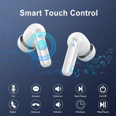 lukg Wireless Earbuds Bluetooth 5.3 Ear Buds, Wireless Headphones in Ear with 4 ENC Noise Cancelling Mic, 48H Playtime LED Display, IP7 Waterproof Earphones with USB-C for Android iOS Workout, White in Saudi Arabia