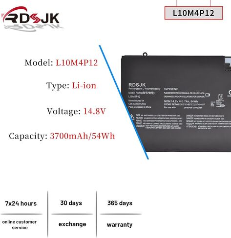 بطارية كمبيوتر محمول L10M4P12 لجهاز Lenovo IdeaPad U300 U300s U300s-IFI U300s-ISE Yoga 13 Yoga13-IFI Yoga13-ISE Yoga13-ITH Series 121500093 11S121500093Z20 L1OM4P12 4ICP5/56/120 14.8V 54Wh in Saudi Arabia