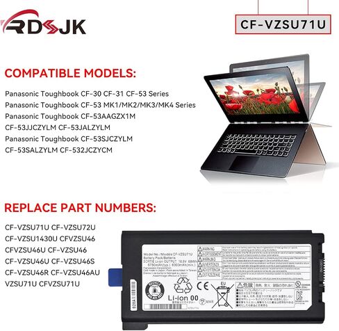 CF-VZSU71U VZSU71U Laptop Battery for Panasonic Toughbook CF-30 CF-31 CF-53 CF30 CF31 CF53 CF-VZSU72U CF-VZSU1430U CF-VZSU46 CFVZSU46U CF-VZSU46U CF-VZSU46S CF-VZSU46R CF-VZSU46AU CFVZSU71U 10.8V 69Wh in Saudi Arabia