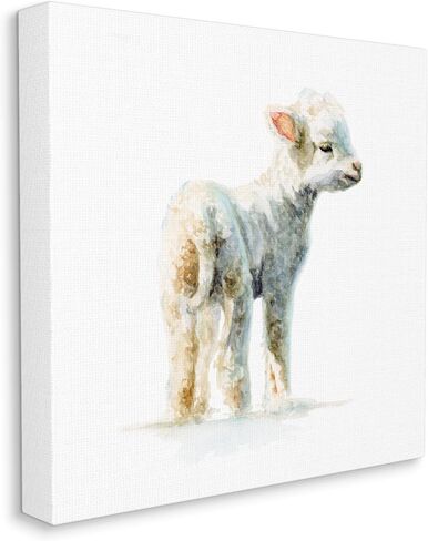 لوحة فنية جدارية من القماش من Stupell Industries Shaggy Lamb بالألوان المائية لحضانة الأطفال، 30 × 30، أبيض in Saudi Arabia