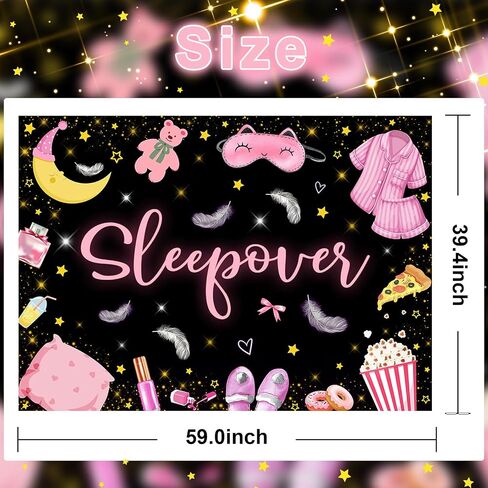 Mocsicka Sleepover Party Backdrop Sleepover Pajamas وسادة مكافحة الوردي الأسود فتاة حزب زينة ماكياج سبات حزب راية كعكة الجدول الزينة الصورة كشك الدعائم (5x3ft) in Saudi Arabia