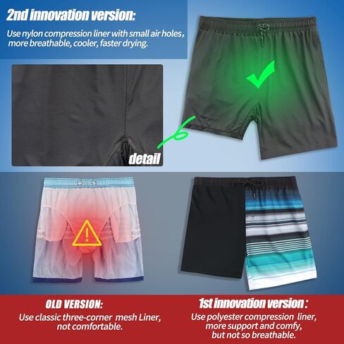 7" Mens Compression Swim Shorts,Men Bathing Suit with Boxer Brief Liner with air Holes 20.5" Outseam(Red,X-Large) in Kuwait