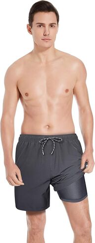 7" Mens Compression Swim Shorts,Men Bathing Suit with Boxer Brief Liner with air Holes 20.5" Outseam(Red,X-Large) in Kuwait