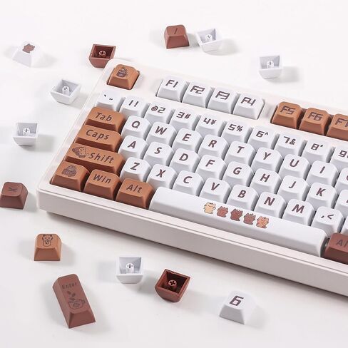 مجموعة أغطية مفاتيح PBT Cat Coffee، 129 مفتاح XDA Keycap، غطاء مفاتيح بديل للوحة المفاتيح الميكانيكية لطيف وشخصي، غطاء مفاتيح صبغ التسامي (القهوة والأبيض) in Saudi Arabia