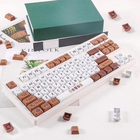 مجموعة أغطية مفاتيح PBT Cat Coffee، 129 مفتاح XDA Keycap، غطاء مفاتيح بديل للوحة المفاتيح الميكانيكية لطيف وشخصي، غطاء مفاتيح صبغ التسامي (القهوة والأبيض) in Saudi Arabia