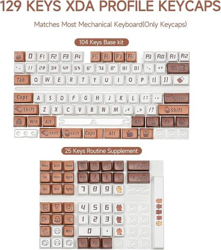 مجموعة أغطية مفاتيح PBT Cat Coffee، 129 مفتاح XDA Keycap، غطاء مفاتيح بديل للوحة المفاتيح الميكانيكية لطيف وشخصي، غطاء مفاتيح صبغ التسامي (القهوة والأبيض) in Saudi Arabia