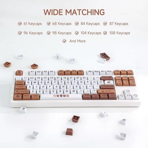 مجموعة أغطية مفاتيح PBT Cat Coffee، 129 مفتاح XDA Keycap، غطاء مفاتيح بديل للوحة المفاتيح الميكانيكية لطيف وشخصي، غطاء مفاتيح صبغ التسامي (القهوة والأبيض) in Saudi Arabia