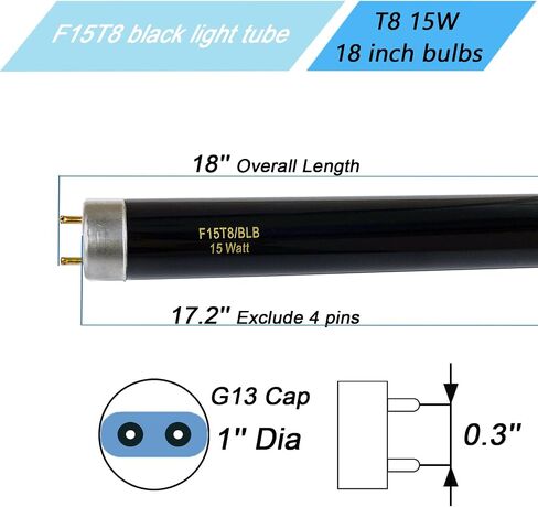 Goandwin 2 Pack 18 inch F15T8/BL 350BL Replacement Black Light Blue Bulbs, F15W T8 BL Linear Fluorescent Lamps in Saudi Arabia