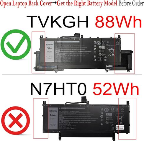 TVKGH 88Wh 7334mAh 6 خلايا بديلة لبطارية Dell Latitude 9510 9520 / Latitude 9520 2-in-1 Series Laptop N7HT0 V5K68 N2NLL HYMNG 08NFC7 N2NLL N7HTO 0PKW00 089GNG 0HYMNG 11.4V in Saudi Arabia