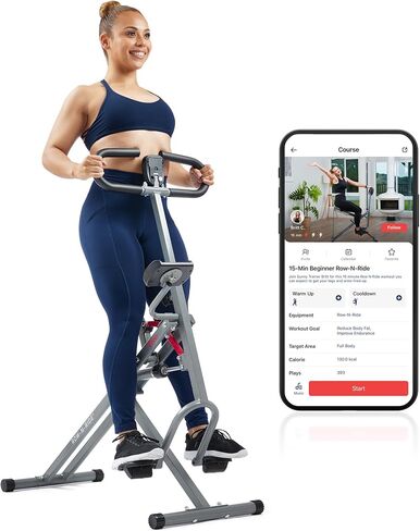 Sunny Health & Fitness Row-N-Ride PRO، جهاز لياقة بدنية كامل الجسم مع أشرطة مقاومة، إعداد سهل وقابل للطي لتمارين التجديف والغلوت والساق، اتصال تطبيق SunnyFit الاختياري in Kuwait