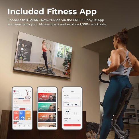 Sunny Health & Fitness Row-N-Ride PRO، جهاز لياقة بدنية كامل الجسم مع أشرطة مقاومة، إعداد سهل وقابل للطي لتمارين التجديف والغلوت والساق، اتصال تطبيق SunnyFit الاختياري in Kuwait