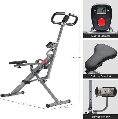 Sunny Health & Fitness Row-N-Ride PRO، جهاز لياقة بدنية كامل الجسم مع أشرطة مقاومة، إعداد سهل وقابل للطي لتمارين التجديف والغلوت والساق، اتصال تطبيق SunnyFit الاختياري in Kuwait
