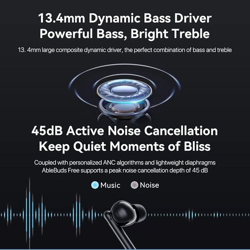 UMIDIGI Ablebuds Free Hybrid Active Noise Cancelling Wireless Earbuds, ANC Earphones with Transparency Mode，Stereo Bass Earphones IP55 Waterproof Sport Ear Buds 27H Playtime Built-in 3 Mic Headset in Saudi Arabia