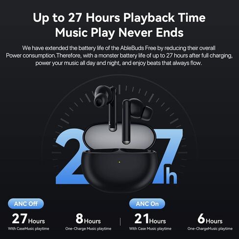 UMIDIGI Ablebuds Free Hybrid Active Noise Cancelling Wireless Earbuds, ANC Earphones with Transparency Mode，Stereo Bass Earphones IP55 Waterproof Sport Ear Buds 27H Playtime Built-in 3 Mic Headset in Saudi Arabia