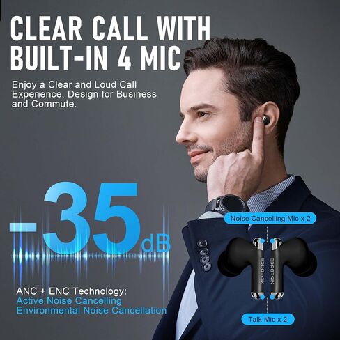 ZIPFORCE True Wireless Earbuds, Fully in-Ear Bluetooth 5.3 Headphones 4-Mics ANC ENC Clear Call, Bluetooth Earbuds Touch Control 40 Playtime, IPX6 Waterproof TWS, Light-Weight Earphones, Black in Saudi Arabia