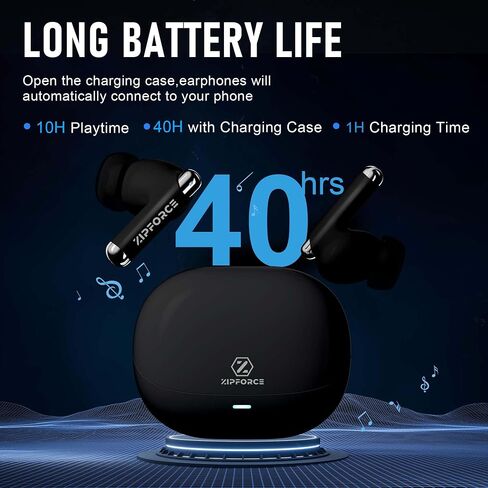 ZIPFORCE True Wireless Earbuds, Fully in-Ear Bluetooth 5.3 Headphones 4-Mics ANC ENC Clear Call, Bluetooth Earbuds Touch Control 40 Playtime, IPX6 Waterproof TWS, Light-Weight Earphones, Black in Saudi Arabia