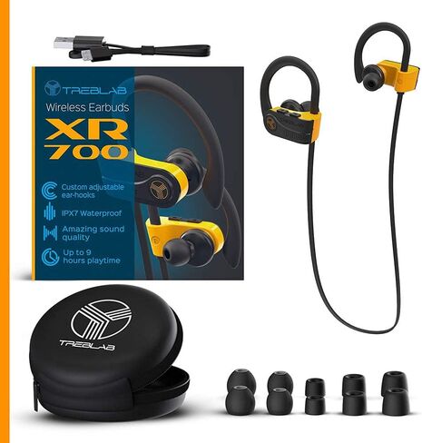 TREBLAB XR700 - Top Bluetooth Wireless Earbuds-Bluetooth 5.0 IPX7 Waterproof Sports Headphones, Adjustable Earhooks, Rugged Workout Earphones, Noise Cancelling Microphone in-Ear (Renewed) in Saudi Arabia