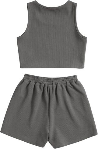Verdusa Girl's 2 Piece Tracksuit Sets Workout Crop Tank Top and Short Sets Coffee Brown 10Y in Saudi Arabia