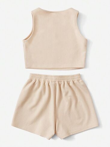 Verdusa Girl's 2 Piece Tracksuit Sets Workout Crop Tank Top and Short Sets Coffee Brown 10Y in Saudi Arabia