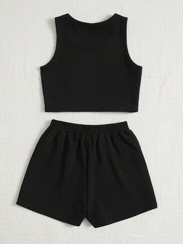 Verdusa Girl's 2 Piece Tracksuit Sets Workout Crop Tank Top and Short Sets Coffee Brown 10Y in Saudi Arabia
