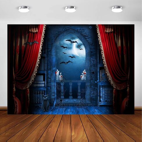 Avezano Halloween Photography Backdrop Magical Broom Vampires Medieval Castle Background Spooky Witch Bats Mid Century Vintage Child Kids Photoshoot Photo Studio Booth Decorations (Orange, 7x5ft) in Saudi Arabia