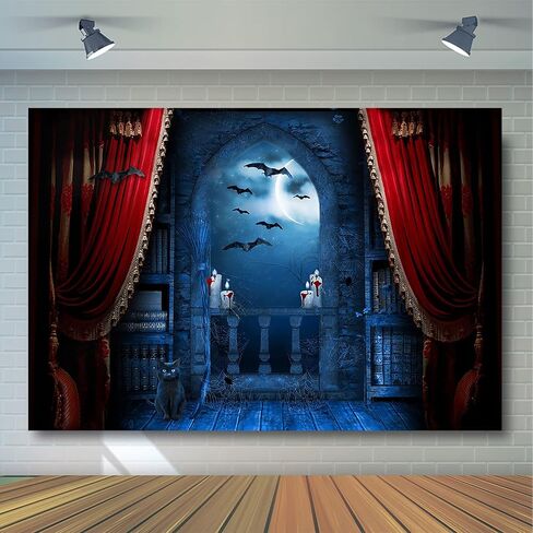 Avezano Halloween Photography Backdrop Magical Broom Vampires Medieval Castle Background Spooky Witch Bats Mid Century Vintage Child Kids Photoshoot Photo Studio Booth Decorations (Orange, 7x5ft) in Saudi Arabia