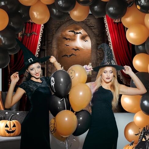 Avezano Halloween Photography Backdrop Magical Broom Vampires Medieval Castle Background Spooky Witch Bats Mid Century Vintage Child Kids Photoshoot Photo Studio Booth Decorations (Orange, 7x5ft) in Saudi Arabia