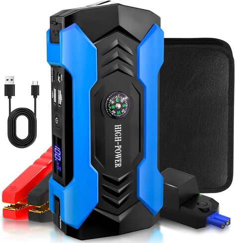 Car Jump Starter, 3000A Peak Car Battery Charger, 12V Jump Box Jumper Battery Pack (up to 10L Gas or 8.5L Diesel), Portable Charger, Emergency LED Light, Escape Safty Hammer, Compass in Saudi Arabia