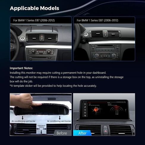 شاشة راديو تلقائي Carplay Android 13 لاسلكية لسيارات BMW 1 Series E81 E82 E87 E88 2006-2012 بدون وحدة عرض أصلية وصوت ستيريو ومشغل وسائط متعددة ونظام تحديد المواقع in Kuwait