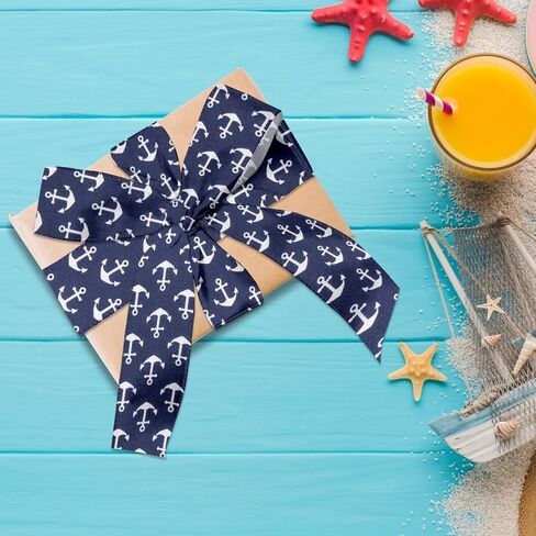 Nautical Wired Ribbon 2.5 Inch Navy Blue White Stripes Anchor Ribbon for Bow Wreath Craft Gift Wrap Summer Holiday Wedding Baby Shower Birthday Party Decor in Saudi Arabia