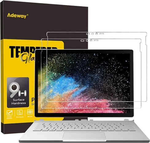 واقي شاشة Adeway Microsoft Surface Book 2/1 مقاس 13.5 بوصة، حساسية عالية، مضاد لبصمات الأصابع، واقي شاشة من الزجاج المقوى لجهاز Surface Book (موديلات 2017/2018) (عبوتان) in Kuwait