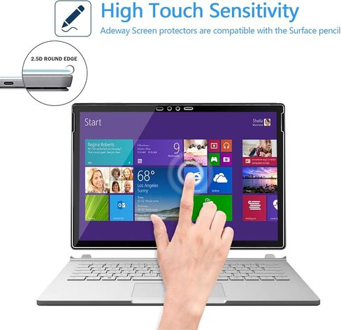 واقي شاشة Adeway Microsoft Surface Book 2/1 مقاس 13.5 بوصة، حساسية عالية، مضاد لبصمات الأصابع، واقي شاشة من الزجاج المقوى لجهاز Surface Book (موديلات 2017/2018) (عبوتان) in Kuwait
