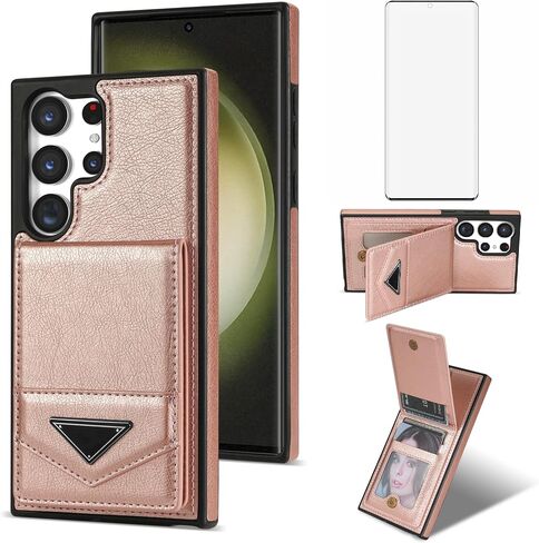 Asuwish Phone Case for Samsung Galaxy S22 Ultra 5G Wallet Cover with Tempered Glass Screen Protector RFID Slim Credit Card Holder Slot Stand Cell S22ultra 22S S 22 S22ultra5g 6.8 Women Men Rose Gold in Saudi Arabia