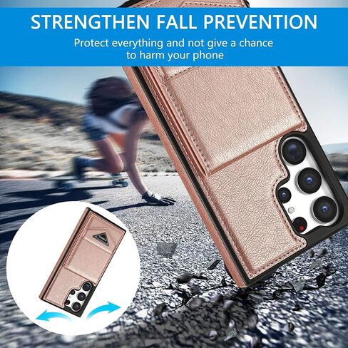 Asuwish Phone Case for Samsung Galaxy S22 Ultra 5G Wallet Cover with Tempered Glass Screen Protector RFID Slim Credit Card Holder Slot Stand Cell S22ultra 22S S 22 S22ultra5g 6.8 Women Men Rose Gold in Saudi Arabia