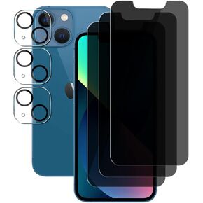(3+3) For iPhone 13 Mini (5.4") (3 Pack) Anti Spy Private Tempered Glass Film Privacy Screen Protector and (3 Pack) Camera Lens Protector [Not Affect Flash], 9H Hardness, Anti Scratch