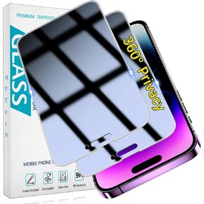 HPTech (2 Pack Designed for iPhone 14 Pro 6.1-Inch Privacy Screen Protector, Tempered Glass Film (Upgraded Version) Purple Gradient Anti Spy Anti Blue Light HD Full Coverage