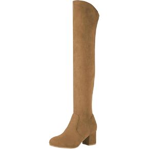 Shoe'N Tale Women Stretch Suede Chunky Block Heel Thigh High Over The Knee Boots