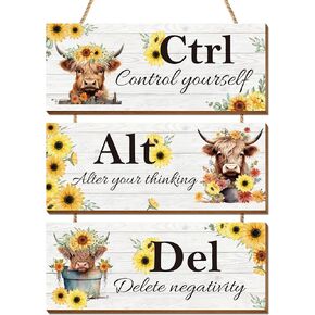 Riletese 4PCS Bathroom Wall Decor, Highland Cow Wall Decor, Rustic Farmhouse Wall Decor, Sign Loved Smart Brave Kind, Highland Cow Pictures Wall Decor for Bathroom Dining Room Bedroom Living Room
