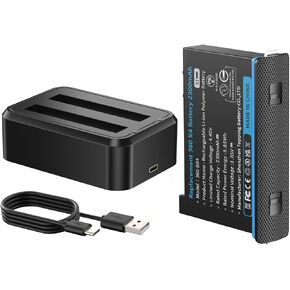 2300mAh Waterproof Battery Compatible with Insta360 X4, Increased Battery Life up to 67%, Cold Weather Resistance, 2 Slot Battery Charger Insta360 X4 Accessories (1 Battery +1 Charger)