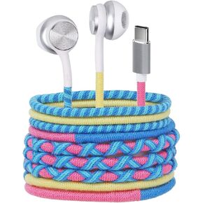 URIZONS Fabric Cord Braided USB C Headphones Wired - Wrapped Type C Earbuds in-Ear Colored Earphones with Mic Adjustable Volume Digital IC chip Compatible with Google Hwaiwei, Samsung (51#)