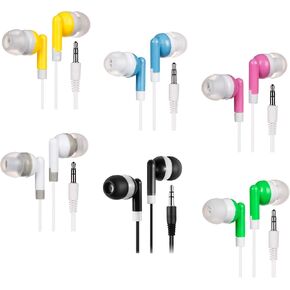 50 Pack Multi Color Kid's Wired Earbud Headphones, Disposable Earbuds, Individually Bagged, Perfect for Students in Classroom Libraries Schools, Bulk Wholesale