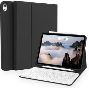 حافظة aoub لجهاز iPad Air 6th 11 بوصة M2 2024، iPad Air الجيل الخامس/الرابع 10.9 بوصة 2022/2020، غطاء لوحة مفاتيح بلوتوث لاسلكي قابل للفصل، غطاء خلفي ناعم من مادة TPU مع حامل قلم رصاص، أسود-1