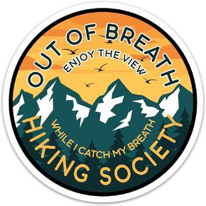 (3PCs) Out of Breath Hiking Society Sticker, Hiking Forest Mountain Stickers for Hiking Lovers, Waterproof Vinyl Decals for Laptop Tumbler Hydroflask Water Bottle, Adventure Gift for Campers 3 Inches