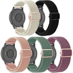 5 Pack Braided Stretchy Nylon Watch Bands Compatible with Garmin Vivoactive 4S / Venu 2S / Venu 3S/ Vivomove 3s, 18mm Loop Elastic Fabric Straps for Women Men