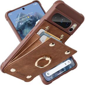 Compatible for Google Pixel 8 Pro 5G Wallet Case with Card Holder,Shockproof Protective Phone Cover Supports 360°Rotation Ring Stand and RFID Blocking for Pixel 8 Pro 5G 6.7 inch,Burgundy