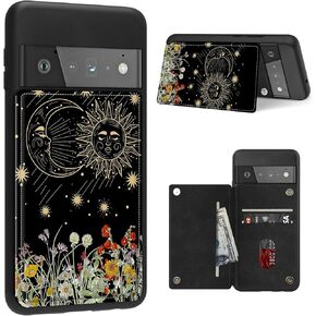 Case for Google Pixel 6 Pro with Card Holder Slot, PU Leather Wallet Kickstand Case, Double Magnetic Clasp and TPU Durable Shockproof Cover, Multicolor Dog Paw