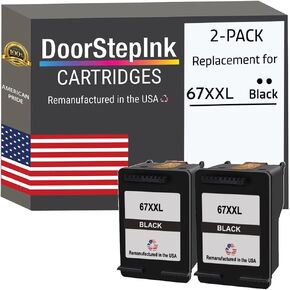 DoorStepInk Remanufactured in The USA Ink Cartridge Replacement for HP 67XXL 67 XXL 2 Pack Black for HP DeskJet 2724 2725 2755e 4155 Envy 6055 6075 6455